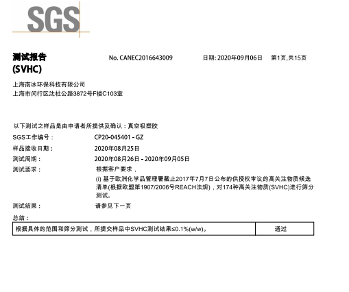 Plastic Blister SGS Report